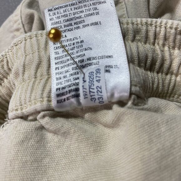 AMERICAN EAGLE Cargo Pants Stretch Straight Leg Twill Y2K 90s Womens 10 Beige - Picture 13 of 13